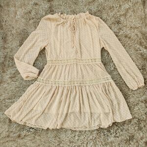 LUMIE Long Sleeve Swiss Dot Knee-length Dress Natural Cream Women's Size XL